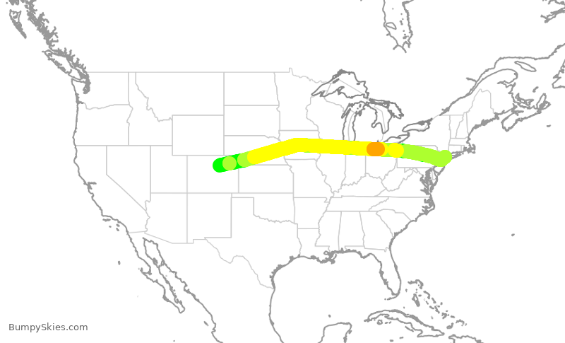 Turbulence forecast map for DAL751, DEN to LGA