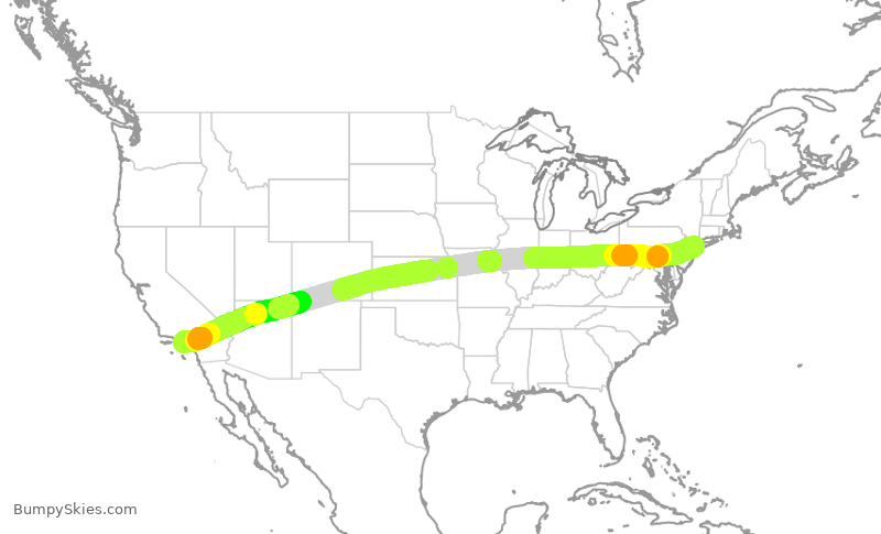 Turbulence forecast map for DAL752, JFK to LAX