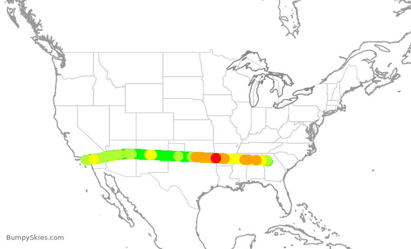 Turbulence forecast map for DAL753, ATL to LAX