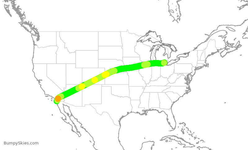 Turbulence forecast map for DAL754, SAN to DTW