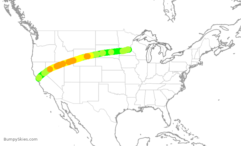 Turbulence forecast map for DAL756, SFO to MSP