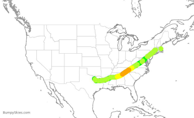 Turbulence forecast map for DAL760, BOS to DFW