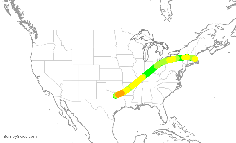 Turbulence forecast map for DAL760, DFW to BOS