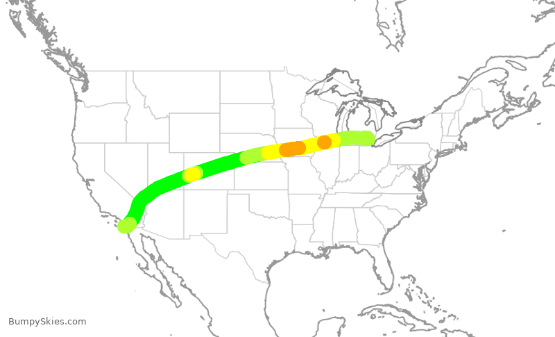 Turbulence forecast map for DAL761, DTW to SAN