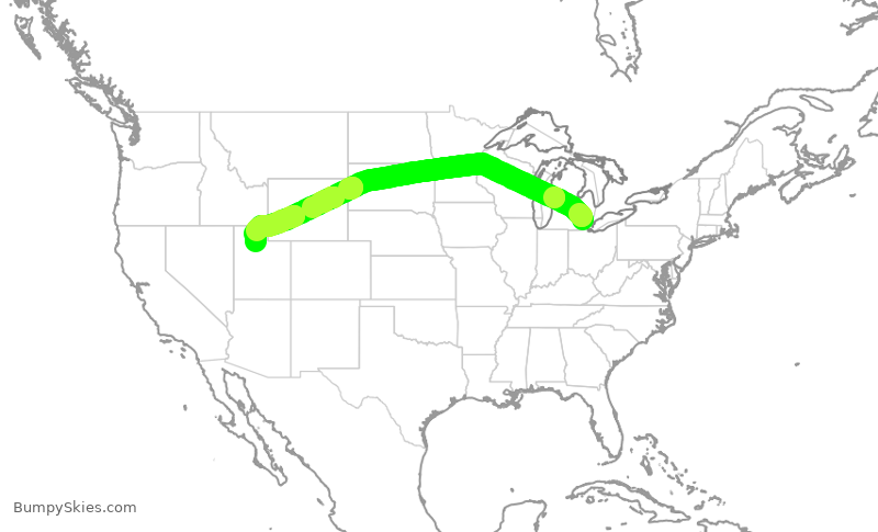 Turbulence forecast map for DAL765, DTW to SLC