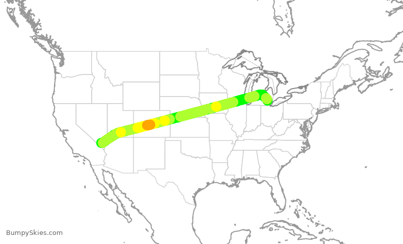 Turbulence forecast map for DAL766, DTW to LAS
