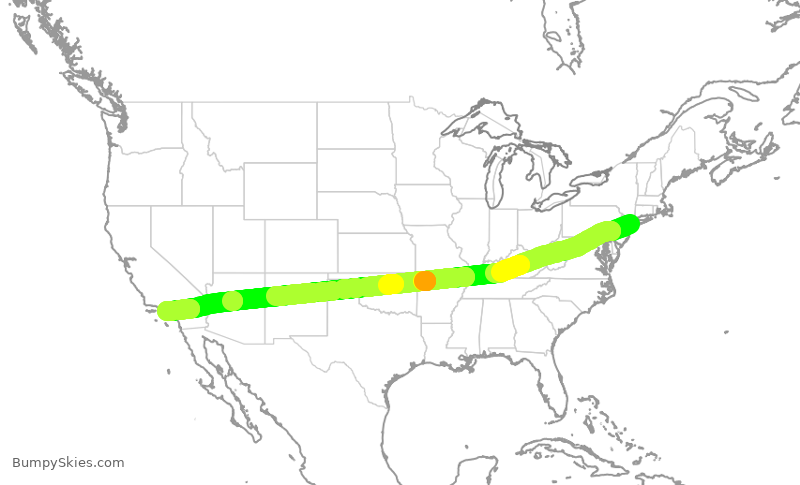 Turbulence forecast map for DAL767, JFK to LAX