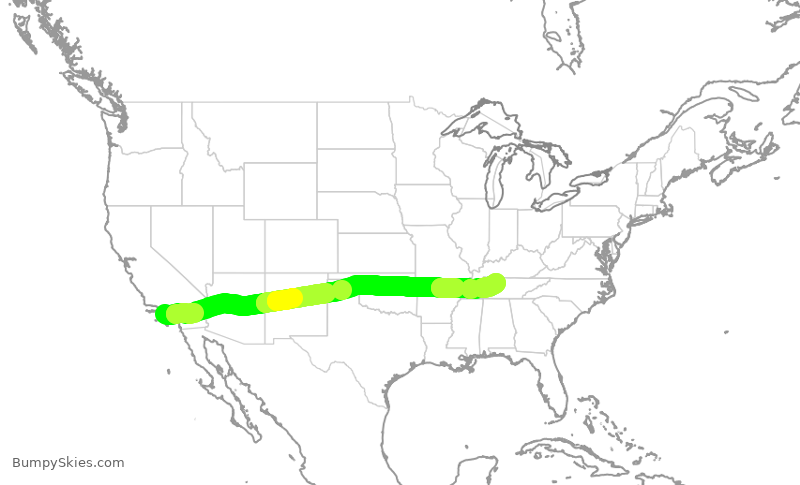 Turbulence forecast map for DAL768, LAX to BNA