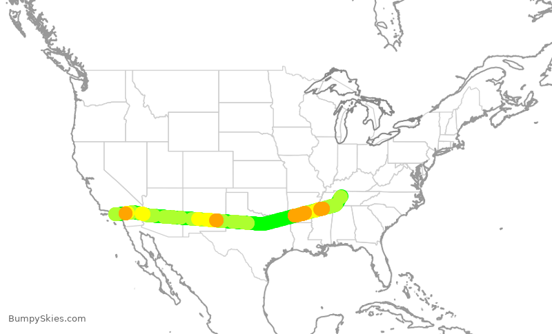 Turbulence forecast map for DAL769, BNA to LAX