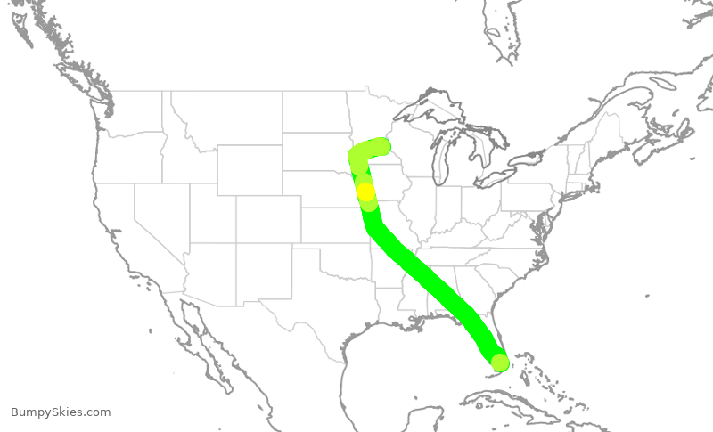 Turbulence forecast map for DAL770, MIA to MSP