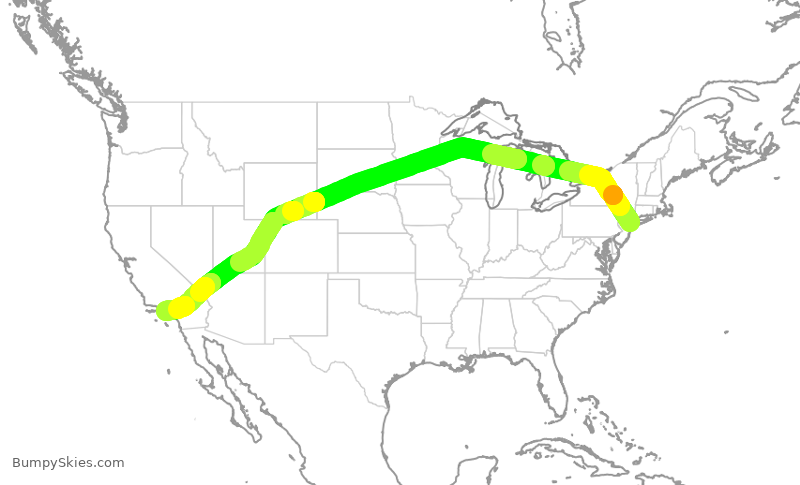 Turbulence forecast map for DAL771, JFK to LAX