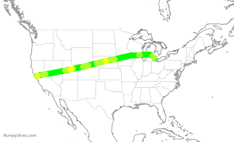 Turbulence forecast map for DAL772, SFO to DTW