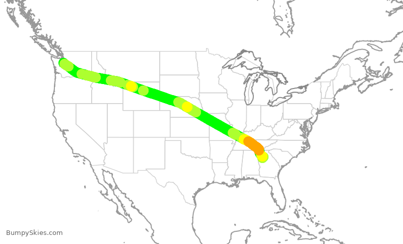 Turbulence forecast map for DAL774, ATL to SEA