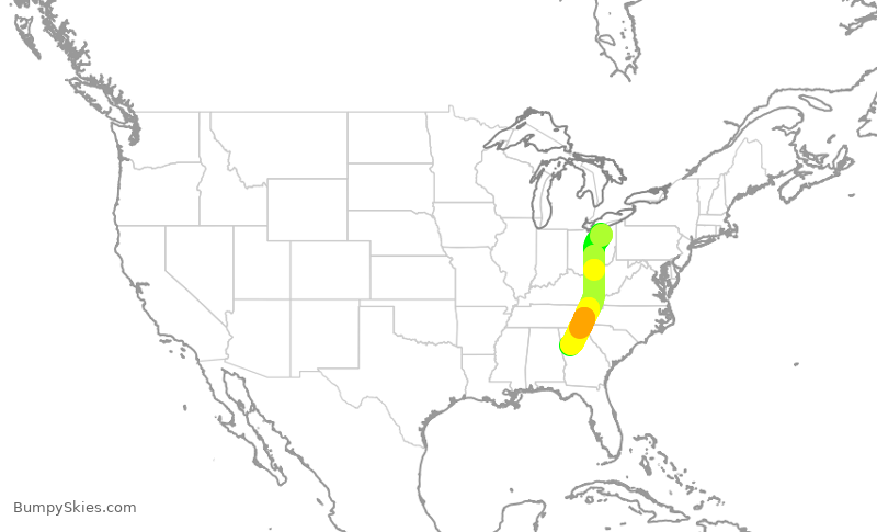Turbulence forecast map for DAL775, CLE to ATL