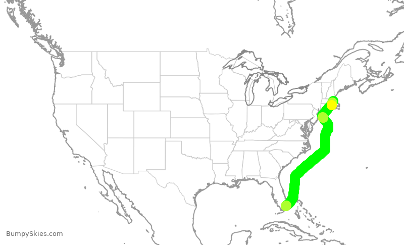 Turbulence forecast map for DAL776, MIA to BOS