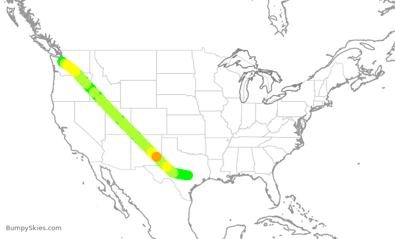 Turbulence forecast map for DAL780, AUS to SEA
