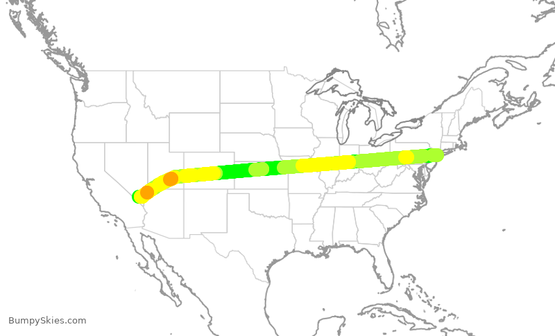 Turbulence forecast map for DAL781, JFK to LAS