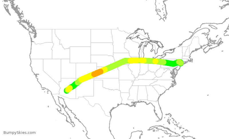 Turbulence forecast map for DAL784, JFK to PHX