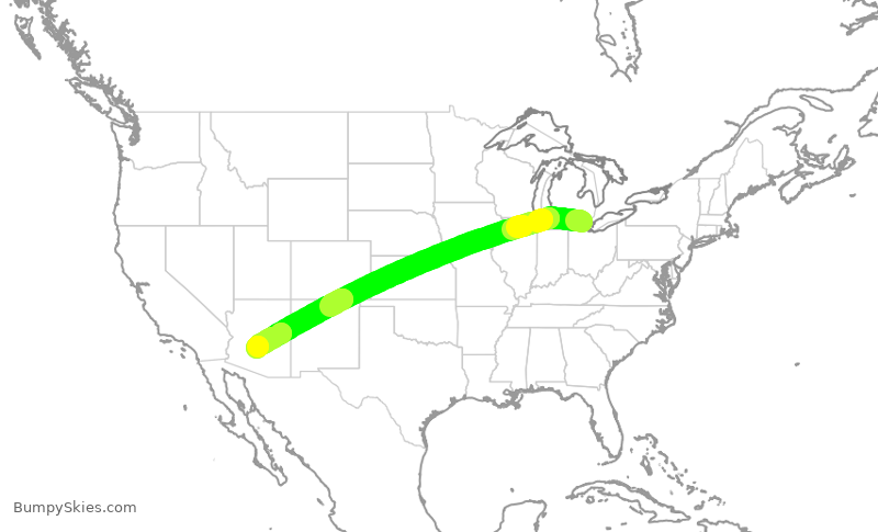Turbulence forecast map for DAL785, DTW to PHX