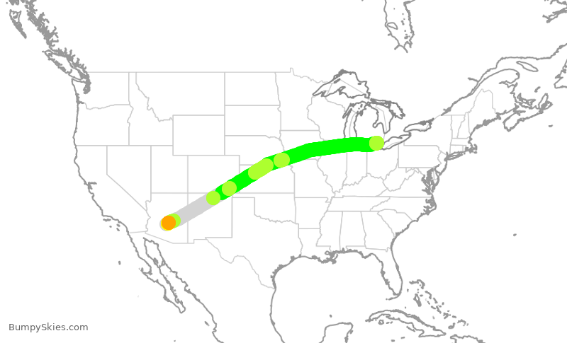 Turbulence forecast map for DAL785, PHX to DTW