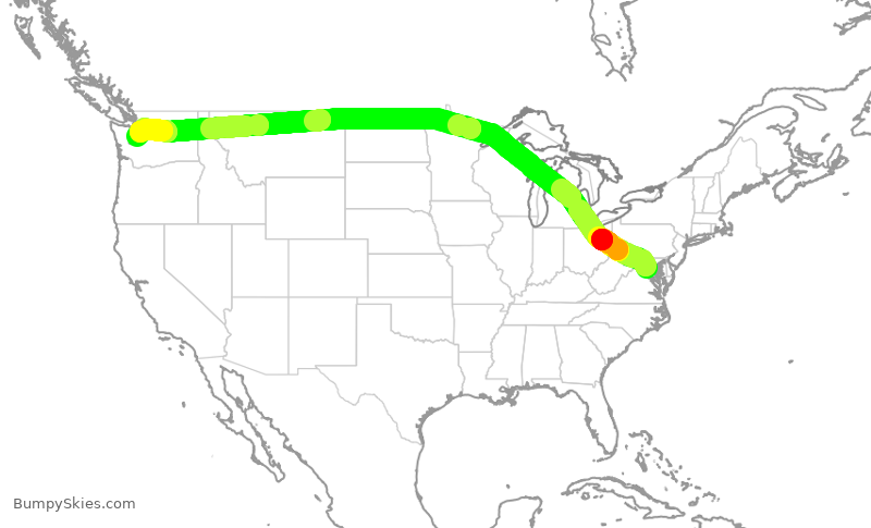 Turbulence forecast map for DAL786, DCA to SEA