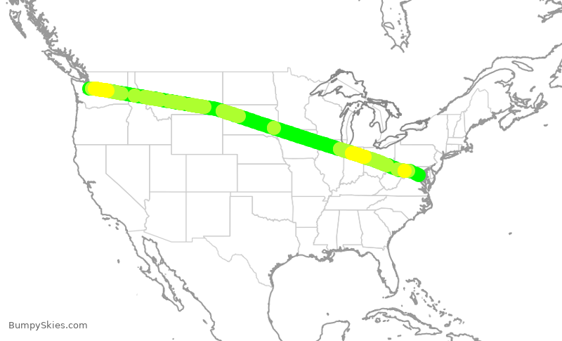 Turbulence forecast map for DAL786, SEA to DCA