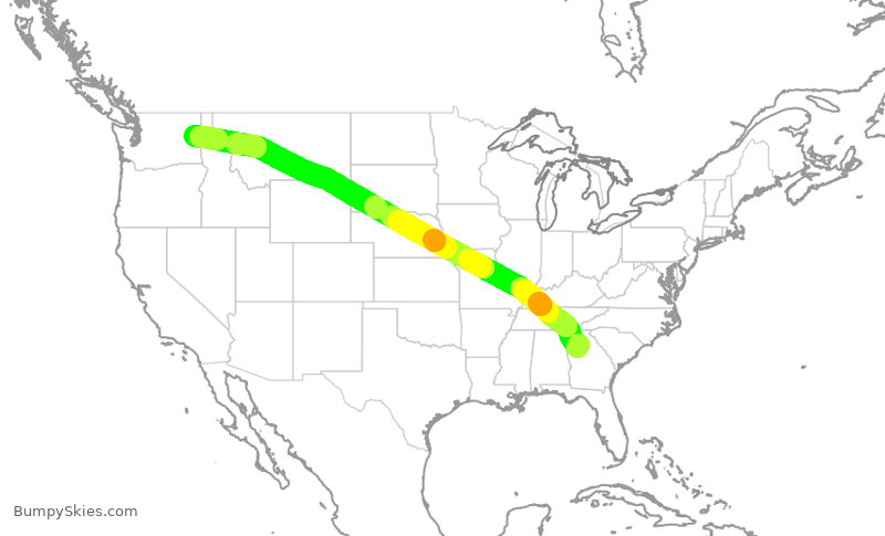 Turbulence forecast map for DAL787, ATL to GEG