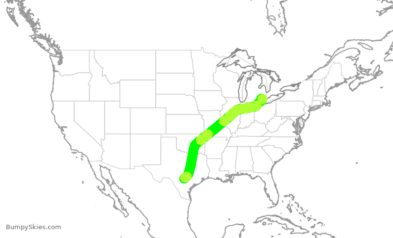 Turbulence forecast map for DAL788, DTW to SAT