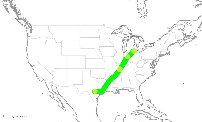 Turbulence forecast map for DAL788, SAT to DTW