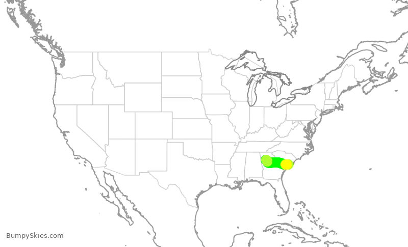 Turbulence forecast map for DAL789, CHS to ATL