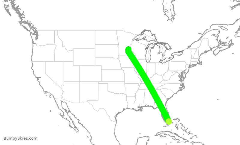 Turbulence forecast map for DAL793, MIA to MSP