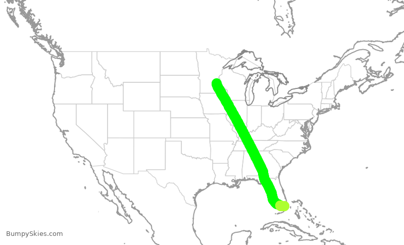 Turbulence forecast map for DAL793, MSP to MIA