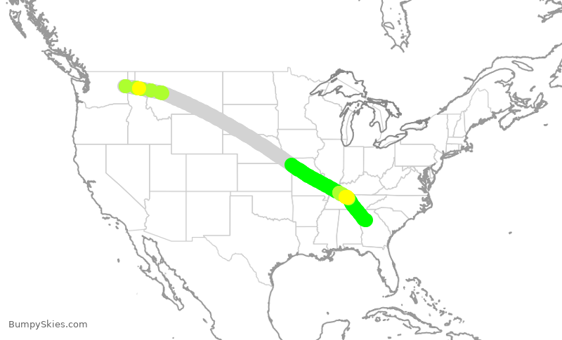 Turbulence forecast map for DAL796, GEG to ATL