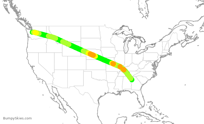 Turbulence forecast map for DAL797, SEA to ATL