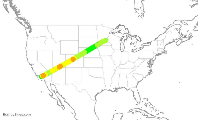 Turbulence forecast map for DAL799, LAX to MSP
