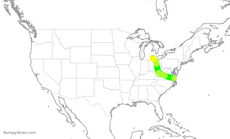 Turbulence forecast map for DAL805, ORF to DTW
