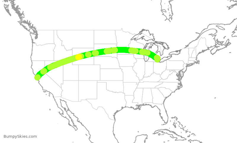 Turbulence forecast map for DAL805, SFO to DTW