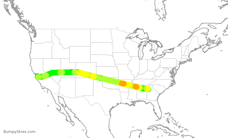 Turbulence forecast map for DAL809, ATL to SJC