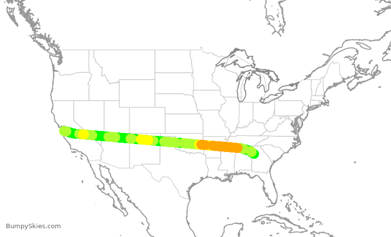 Turbulence forecast map for DAL809, SJC to ATL