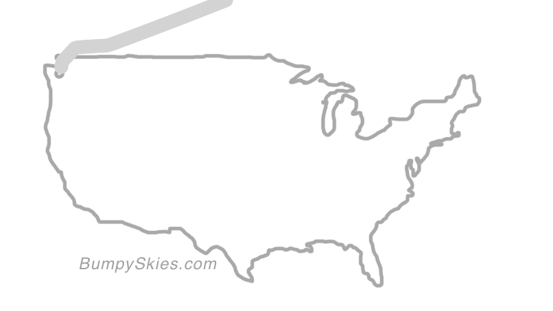 Map of continental US with illustrated flight path and turbulence forecast (described in text below)