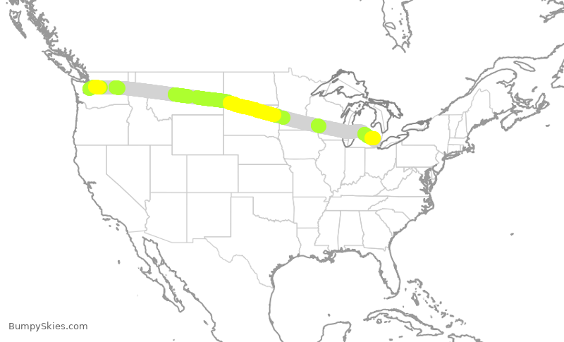Turbulence forecast map for DAL810, SEA to DTW