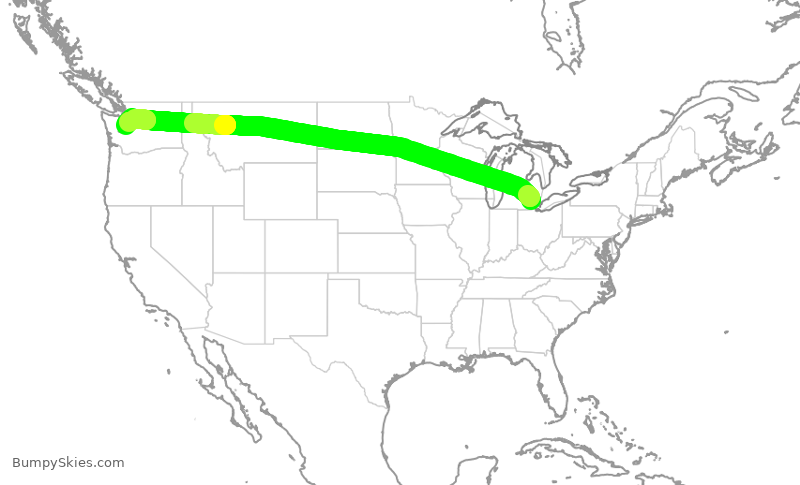 Turbulence forecast map for DAL814, DTW to SEA