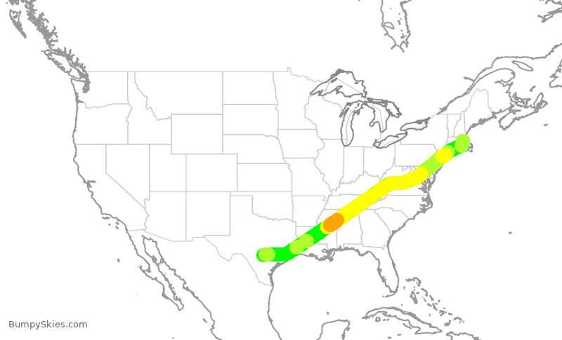 Turbulence forecast map for DAL816, SAT to BOS