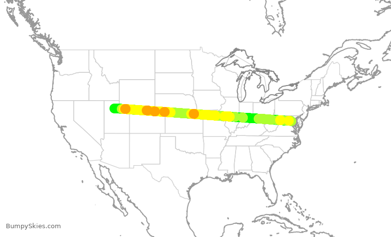 Turbulence forecast map for DAL820, DCA to SLC
