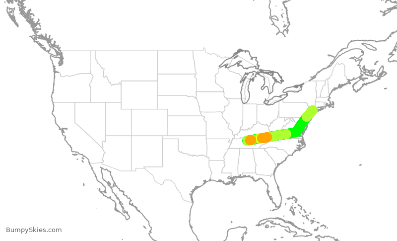 Turbulence forecast map for DAL822, BNA to LGA
