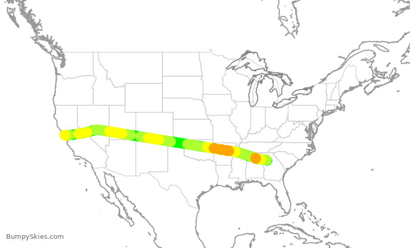 Turbulence forecast map for DAL823, ATL to SFO