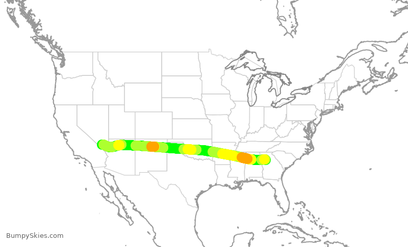 Turbulence forecast map for DAL824, ATL to LAS