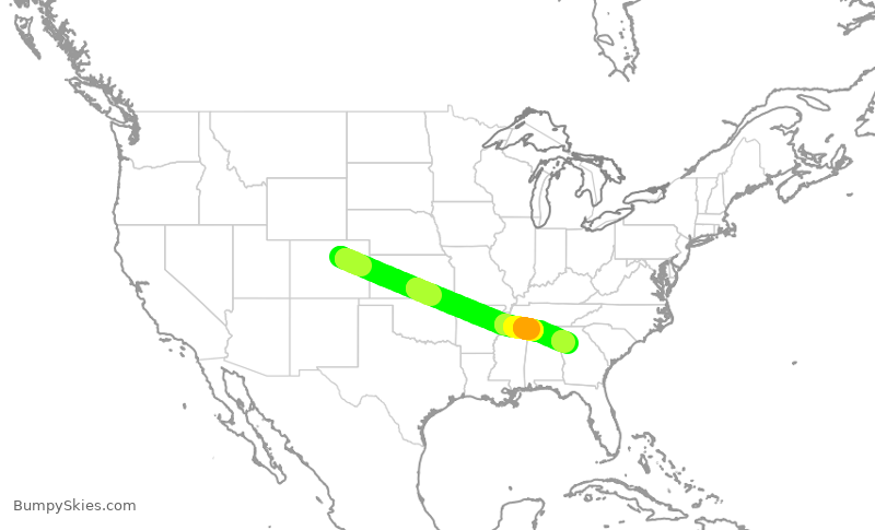 Turbulence forecast map for DAL824, DEN to ATL