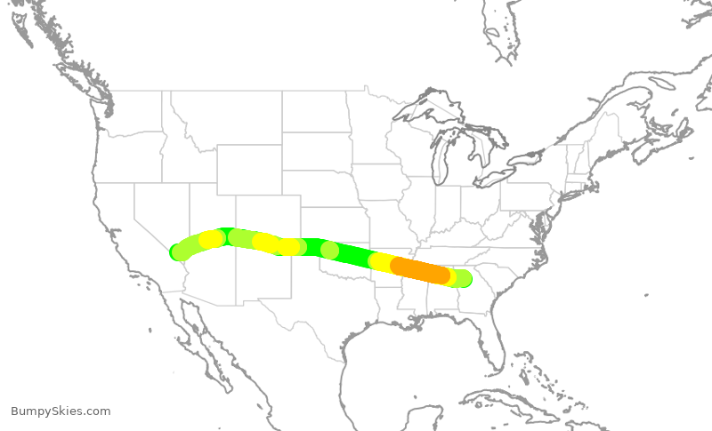 Turbulence forecast map for DAL825, ATL to LAS