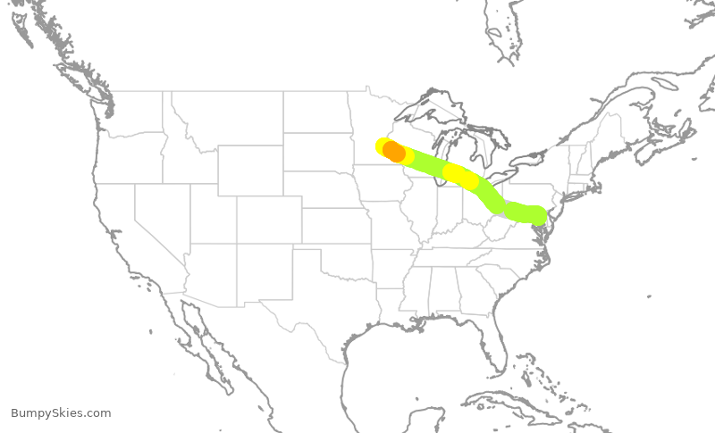 Turbulence forecast map for DAL827, MSP to BWI